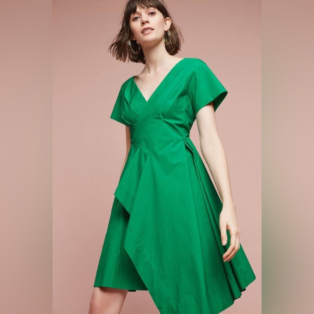 Anthropologie Seamed Poplin Draped Dress By Maeve Green